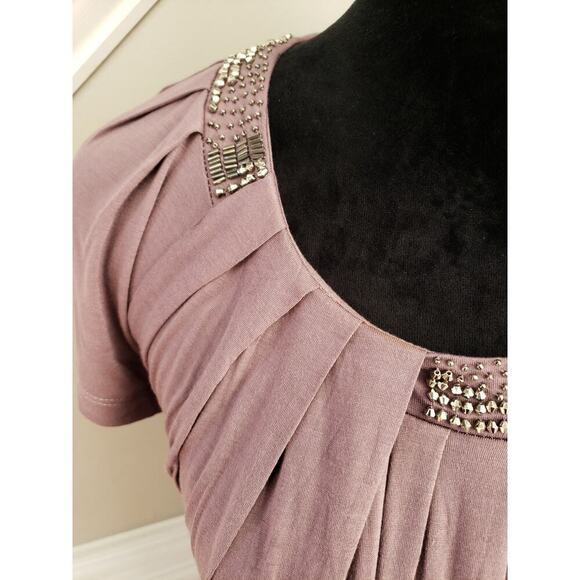 Kenar Shirt Blouse Women's Medium Pink Viscos Jeweled Pleated Neckline - Picture 6 of 12